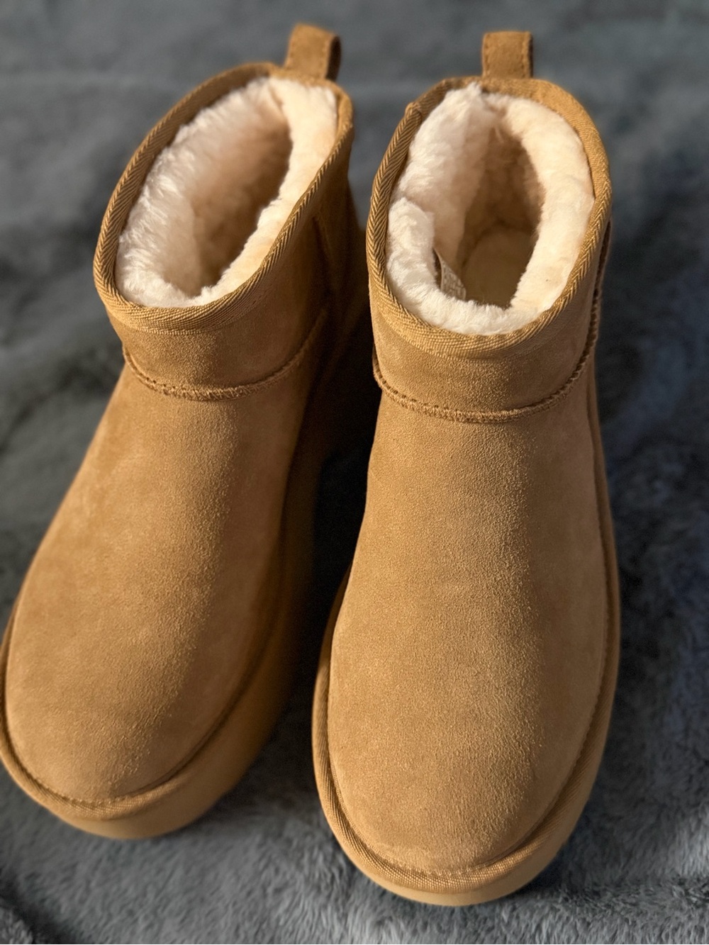 UGG Chestnut Suede Shearling-Lined Short Heeled Boots